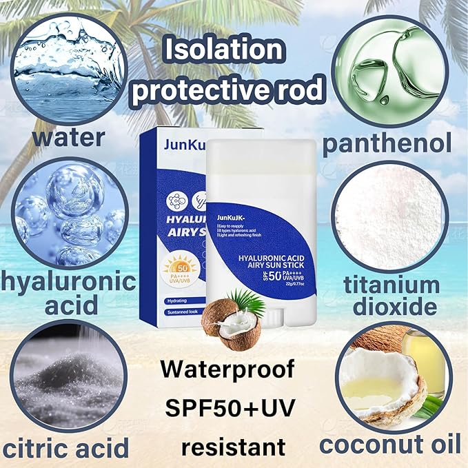 Hyaluronic Acid Face Sunscreen Stick SPF 50 + PA++++,Non-Greasy Sunstick Roll on Sunscreen Face Stick,Moisturizing Sun Screen Long-lasting Stick Sunscreen for Face & Body