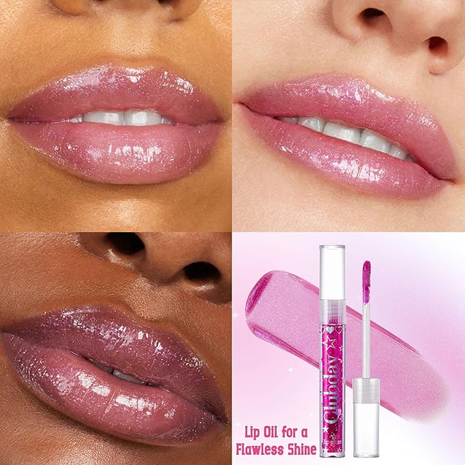 Jcoos Lip Gloss Lip Oil, Glitter Clear Lip Gloss, Purple Lip Gloss, Moisturizing, Shiny, Hydrating Lip Oil, Mint & Grapes Flavored Lip Gloss, Lip Plumper Lipgloss Sets for Girls Women Kids Teens
