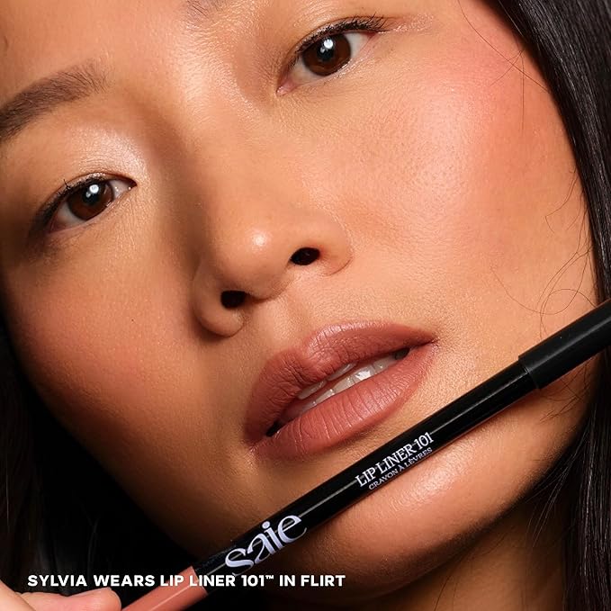 Saie Lip Liner 101 - Lip Pencil Made with a Creamy, Soft Matte Formula for a Naturally Framed or Fully Filled Look - Supercharged with Shea Butter & Jojoba Oil - Flirt (.05 oz)