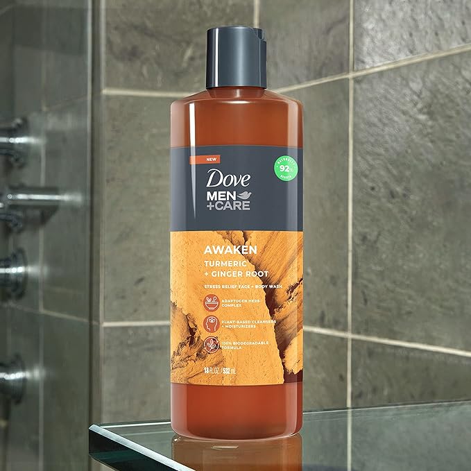 DOVE MEN + CARE Face + Body Wash For Men Awaken Turmeric + Ginger Root 18 oz 4 Count