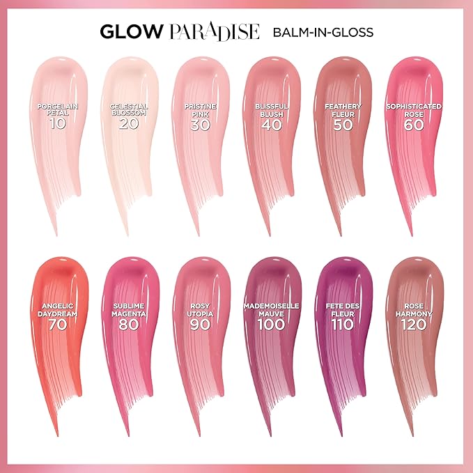 L'Oreal Paris Glow Paradise Hydrating Tinted Lip Balm-in-Gloss with Pomegranate Extract & Hyaluronic Acid, Ultra-Gentle, Non-Sticky Formula, Rosy Utopia, 0.23 Fl Oz (Pack of 2)