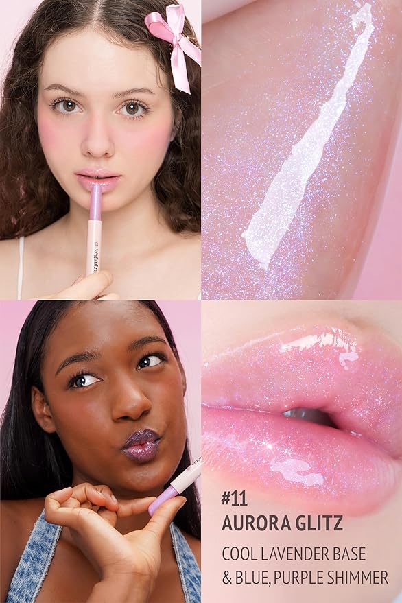 SELF BEAUTY Veganize Collagen Lip Glass Balm - Hydrating Lip w/Hyaluronic Acid - Vegan Korean Lip Balm Moisturizing Lip Care – Lip Gloss Repair for Dry Cracked Lips 0.06 oz (#11 Aurora Glitz)