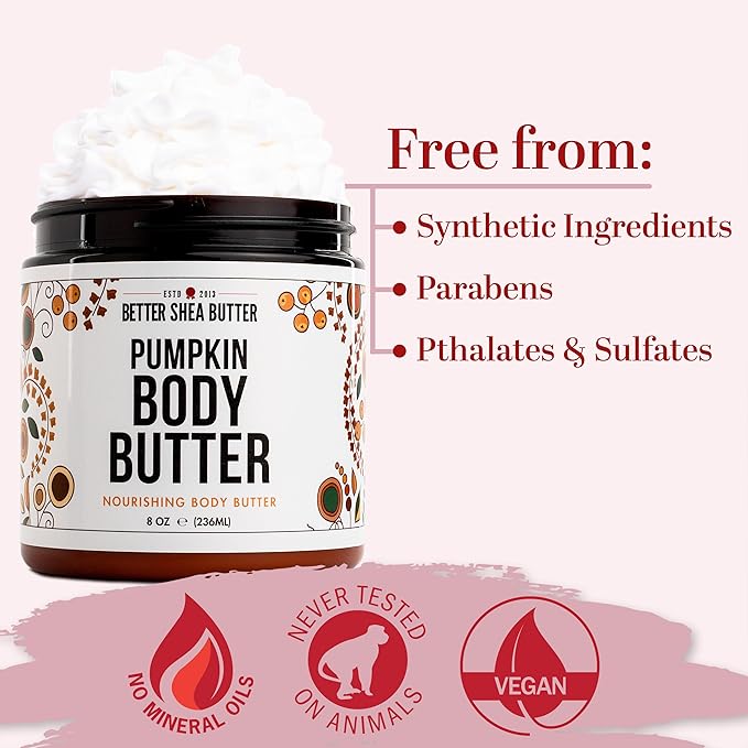 Pumpkin Body Butter with Organic Shea Butter | Pumpkin Spice Lotion for Women | Non Greasy Body Cream | Fall Body Care Favorite with Pumpkin Spice Scent