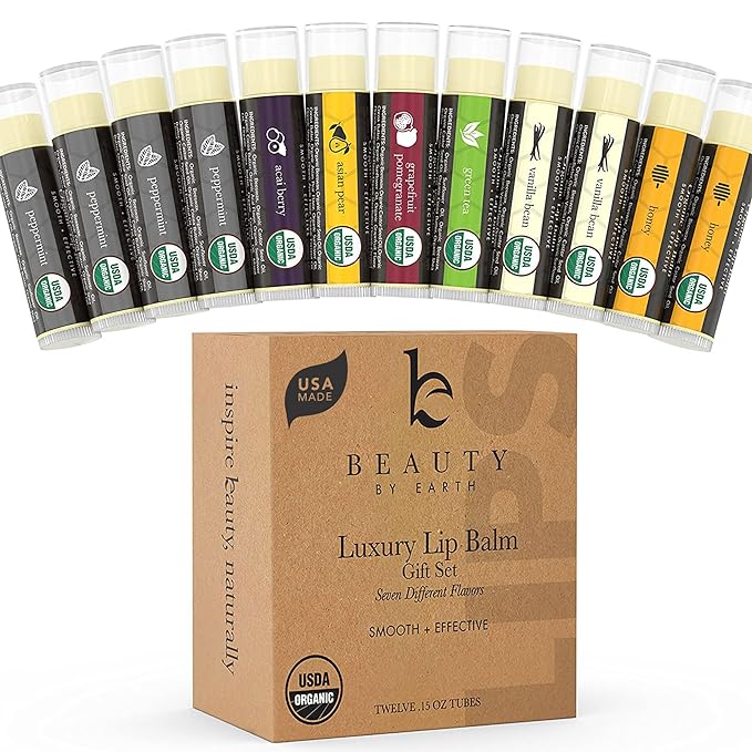 Natural Lip Balm Chapstick Pack - 12 Chap