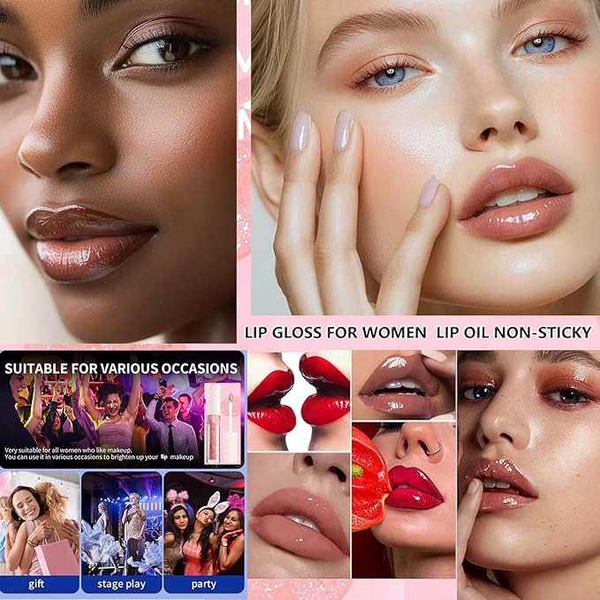 Lip GlossTinted Glitter Lipgloss Lip Oil Teens Moisturizing Lipstick Lip Balm High Shine And Vegan Plumping Lip Gloss For Women Girls Long-Lasting Dry Lip Care lip pumper gloss Moo-Dy Peach04