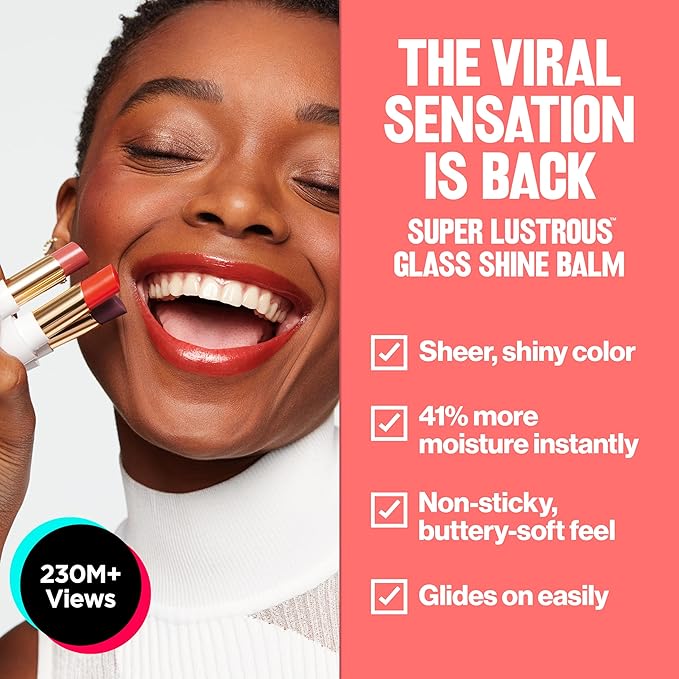 REVLON Super Lustrous Glass Shine Balm, Hydrating Tinted Lipstick, Sheer, Glossy Shiny Finish, 008 Rum Raisin, 0.11 oz