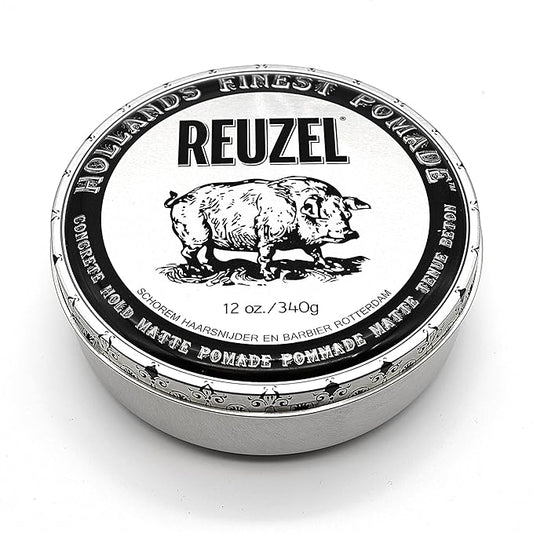 REUZEL Concrete Matte Pomade, Strong All Day Hold, Water Soluble Styling, No Shine and Flake Free, Easy To Wash Out, For All Hairstyles, 12 oz
