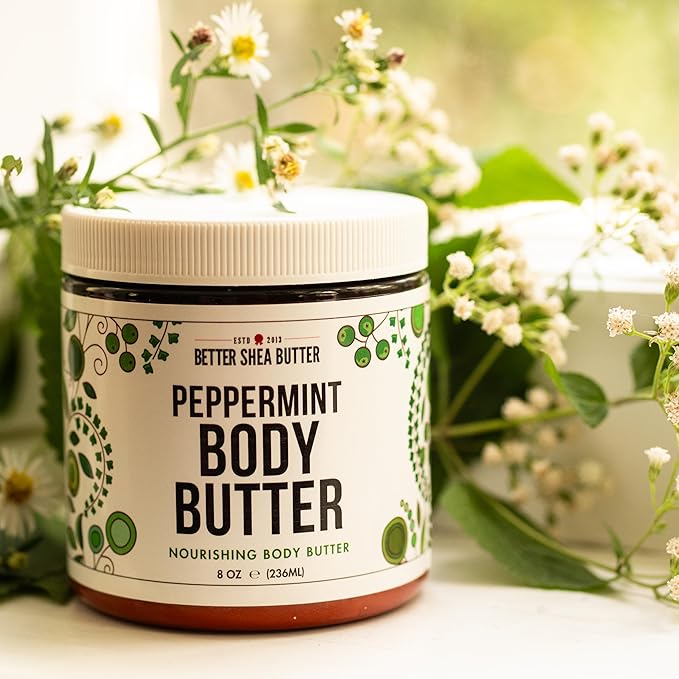 Whipped PEPPERMINT Body Butter for Dry Skin | Body Moisturizer for Women and Men | With Raw Shea Butter | Paraben Free, No Synthetic Fragrances, Non-Greasy Body Cream | 8 oz