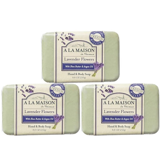 A LA MAISON Lavender Flower Bar Soap - Triple French Milled Natural Moisturizing Hand Soap Bar (3 Bars of Soap, 8.8 oz)
