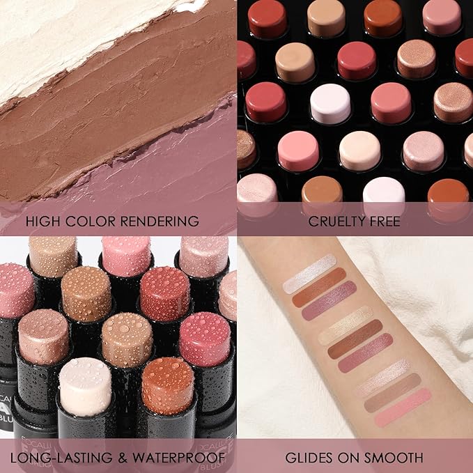 FOCALLURE 3 Pcs Cream Contour Sticks,Shades with Highlighter Finishing Makeup,NEUTRAL