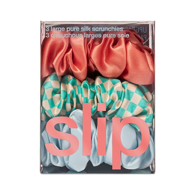 slip Silk Large Hair Scrunchies - Sea Mist - 100% 22 Momme Mulberry Silk Hair Ties for Women - Luxurious Elastic Set (3 Hair Scrunchies)