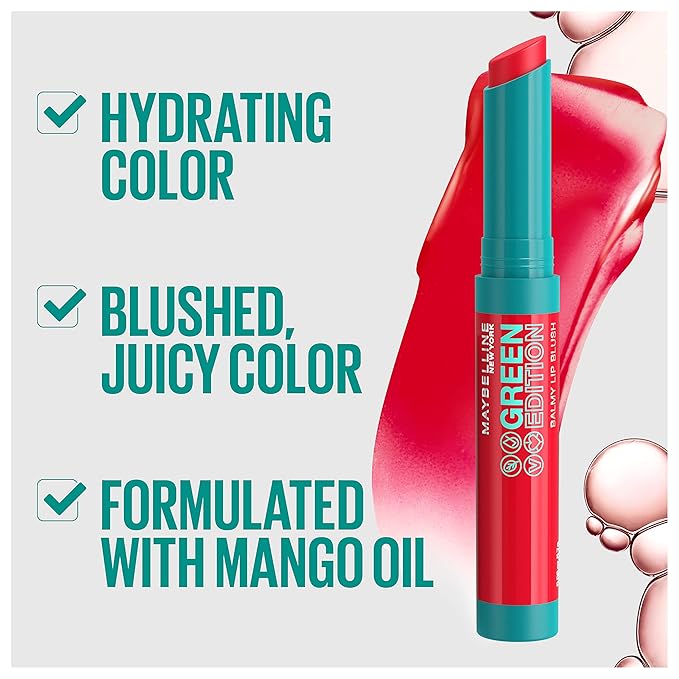 Maybelline Green Edition Balmy Lip Blush, Formulated With Mango Oil, Desert, Yellow Nude, 1 Count