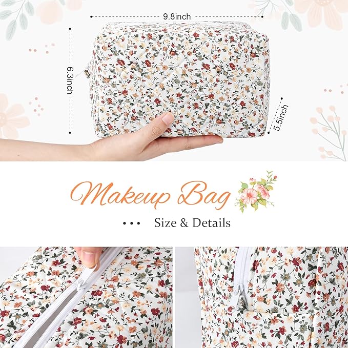 Soidram floral makeup bag quilted