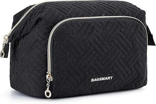 BAGSMART Travel Makeup Bag, Cosmetic Bag Make Up Organizer Case,Large Wide-open Pouch for Women Purse for Toiletries Accessories Brushes