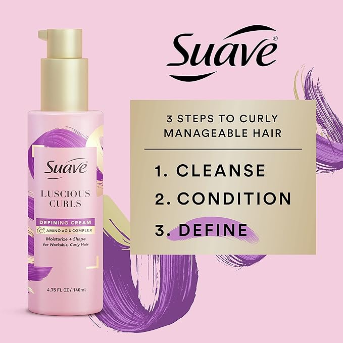 Suave Pink Luscious Curls Styling Cream Hair Cream for Luscious Curls Curl Defining Cream with Amino Acid Complex 4.75 oz