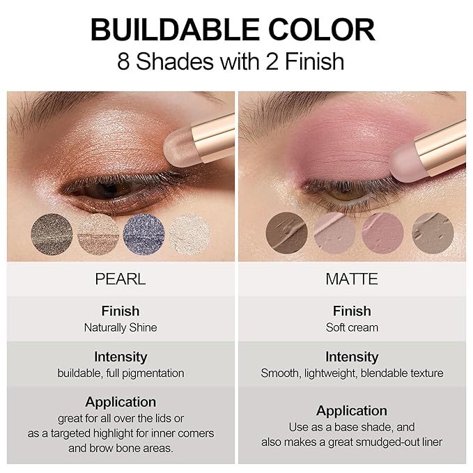 FV Cream Shimmer Eyeshadow Stick，Long Lasting & Waterproof, Multi-Use & High Pigment Eyeshadow Makeup Stick, Smoky Grey Shimmer