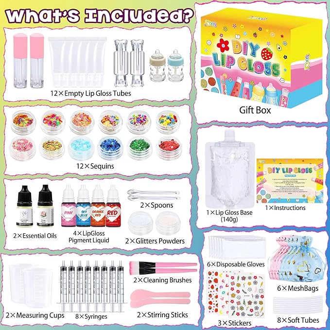 Jcoos Lip Gloss Making Kit, 73PCS DIY Lip Gloss Kit Fun and Soap Making Kit, Soap Making Kit for Adults and Kids, Soap Making Supplies