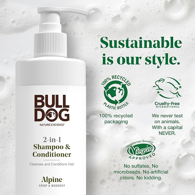 Bulldog Mens Skincare and Grooming 2-in-1 Shampoo and Conditioner, Alpine, 12 Fluid Ounces