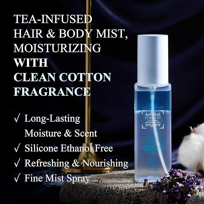 Cotton Blue Mallow Tea Perfume Hair & Body Mist, Hair and Body Perfume Spray for Dry Skin, Moisture Balance, Soothing, Nourishing, Long-Lasting Fragrance, Cotton Scent