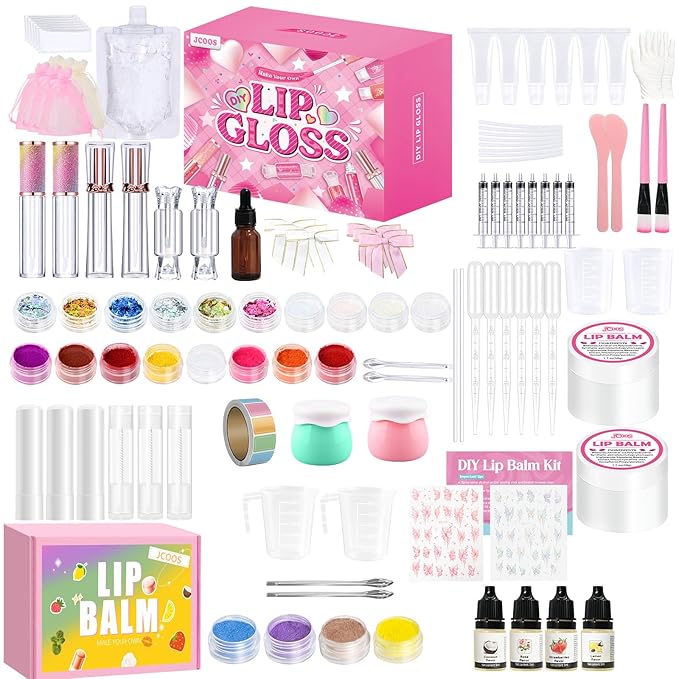 JCOOS Lip Gloss Making Kit, Lip Gloss Set for Teens Lip Kit Fun DIY Lipgloss Making Kit, Diy Lip Balm Kit Make Your Own Lip Gloss Making Kit, Moisturizing Lip Balm Base, Natural Beeswax, Lip Balm
