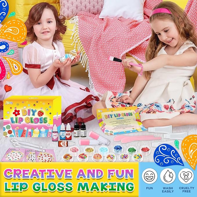 Jcoos Lip Gloss Making Kit, 73PCS Fun Make Your Own Lip Gloss Kit Kids, Beginner, Lipgloss Sets for Girls, DIY Lipstick Set, Moisturizing Lip Oil Base, Gifts for Tween Girls, Teens, Daughters, Women