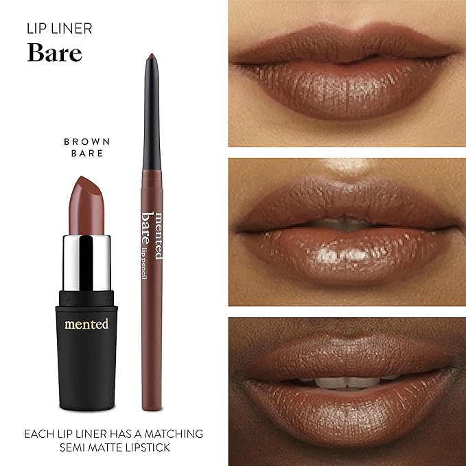 Mented Cosmetics Lip Liner for Women, Dark Brown Lipliner Lip Pencil, Waterproof Lipliner, Vegan + Cruelty Free Makeup, Bare