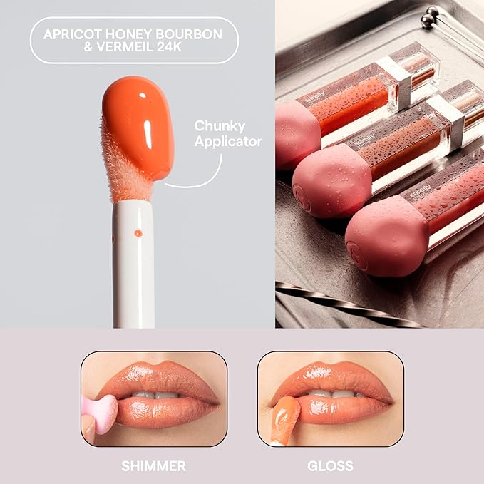 SARELLY CREATIVO LAB | Makeup Set Clear Lip Gloss + Shimmer and Shine | Beauty Vegan Skincare Make Up - Trending Lip Makeup | Apricot Honey Bourbon & Vermeil 24K