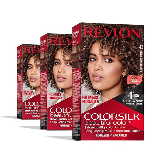 Revlon Colorsilk Beautiful Color Permanent Hair Color, (OLD VERSION) 43 Medium Golden Brown (Pack of 3)