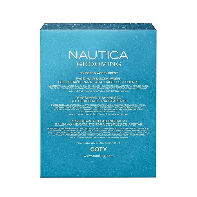 Nautica Grooming 3 Piece Gift Set, Notes of Grapefruit, Lavender, and Wood, Men's Fragrance, Long Lasting, Everyday Fragrance