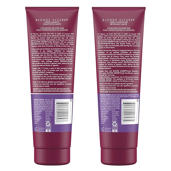 Nexxus Blonde Assure Purple Shampoo & Conditioner Color Assure 2 Pack Blonde, Bleached & Silver Hair Color Shampoo & Conditioner with Keratin Protein & Violet Pigment 8.5 fl oz