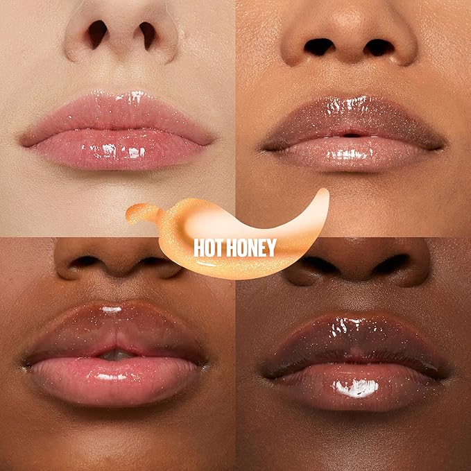 MAYBELLINE Lifter Gloss Lifter Plump, Plumping Lip Gloss with Chili Pepper and 5% Maxi-Lip, Hot Honey, Clear with Pink and Gold, 1 Count