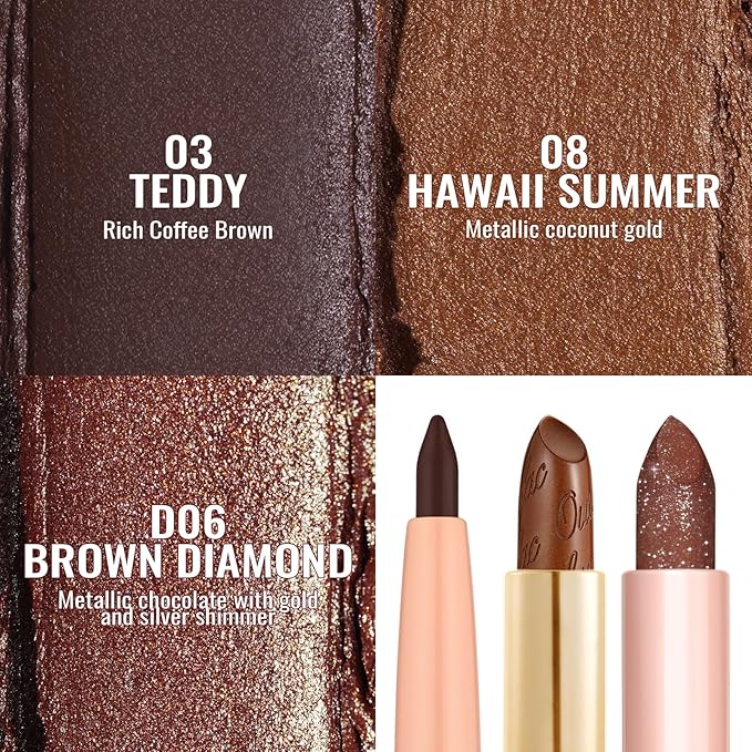 Oulac Lipstick & Lipliner Set 3PCS High Impact Lipcolor with Moisturizing Formula, Vegan Beauty, Full-Coverage Lip Color, Gift Lipstick for Women, 03+08+D06