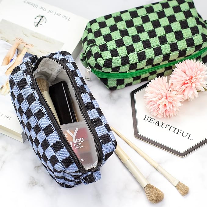 Pazimiik checkered makeup bag for