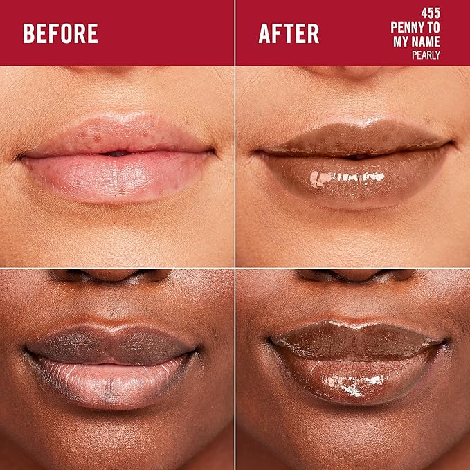 Rimmel London Stay Glossy, 455 Penny To My Name, Lip Gloss, Non-Sticky, Color and Shine, Up To 6-Hour Wear, Precise Applicator, 0.18oz