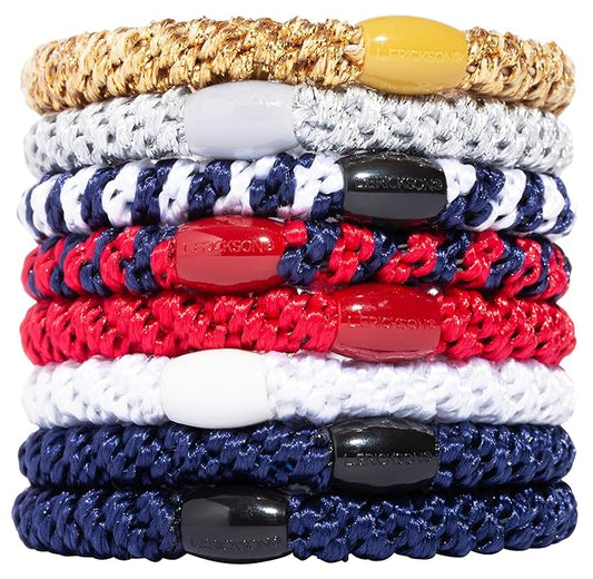 L. Erickson Grab & Go Ponytail Holders, Americana, Set of Eight - Exceptionally Secure with Gentle Hold