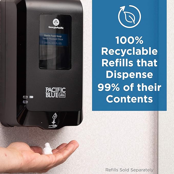 Pacific Blue Ultra Gentle Foam Hand Soap Refill (43716), Compatible Only With Pacific Blue Ultra Automated Touchless Dispenser, Dye and Fragrance Free, 40.5 FL OZ Per Refill, 3 Refills Per Case