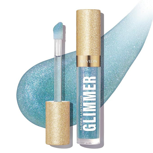 REVLON Super Lustrous Glimmer Gloss, Hydrating Lip Makeup, Non-Sticky, High-Shine Finish, Plant-Based Glitter, 010 Indigo Ice, 0.13 fl oz