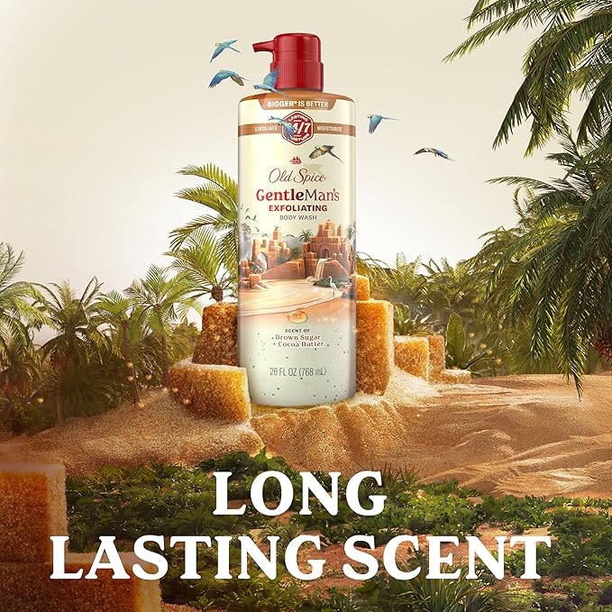 Old Spice GentleMan's Exfoliating & Moisturizing Body Wash for Men, 24/7 Shower Fresh with Long Lasting Scent, Renewing Vitamin B3 Blend, Brown Sugar + Cocoa Butter Scent, 26 oz