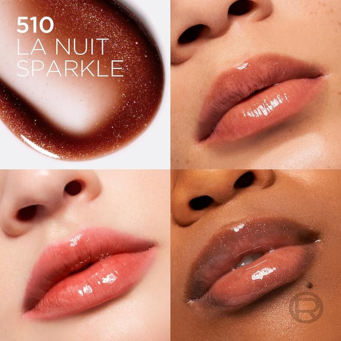 L'Oreal Paris Plump Ambition Hyaluron Lip Oil, 24 HR Lip Gloss with Hyaluronic Acid, Volumizing Formula with Glass-Like Shine, La Nuit Sparkle, 0.16 Fl Oz