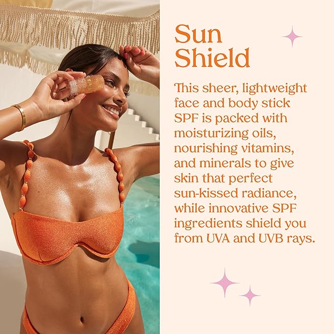 Kopari Sun Shield On-The-Glow Sheer Sunscreen Stick SPF 40, Sweat and Water Resistant Roll On Sunscreen For Face and Body with Vitamin E and Bisobolol, 1oz