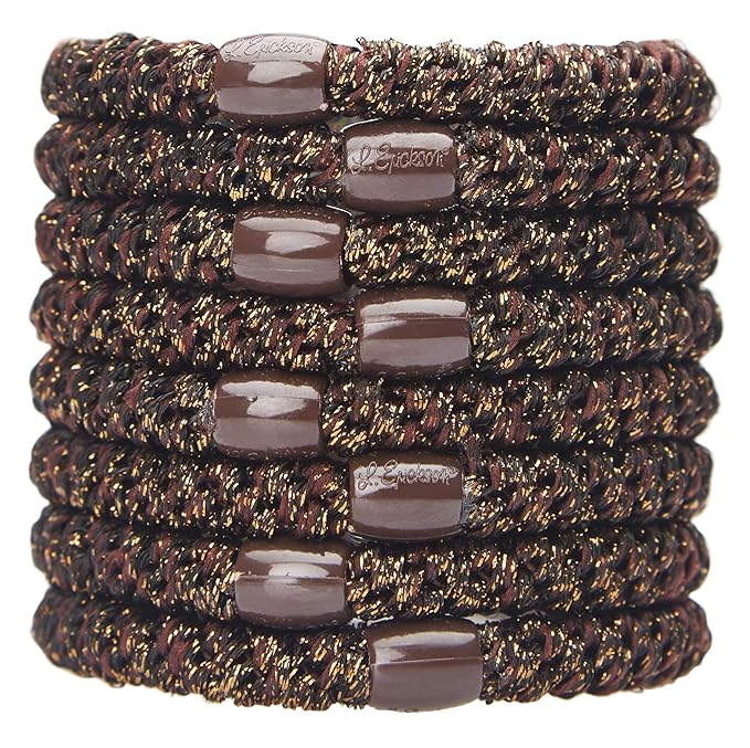 L. Erickson Grab & Go Pony - Metallic Espresso - 8 Pack Ponytail Holder Hair Ties