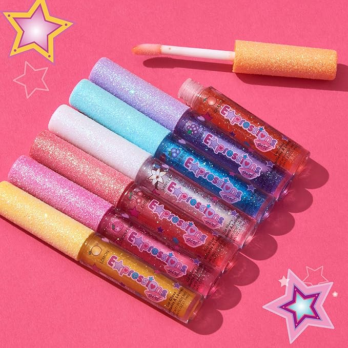 7pc Fruity Flavored Lip Gloss Set - Lip Gloss in Assorted Fruity Flavors, Non Toxic Makeup for Kids & Teens