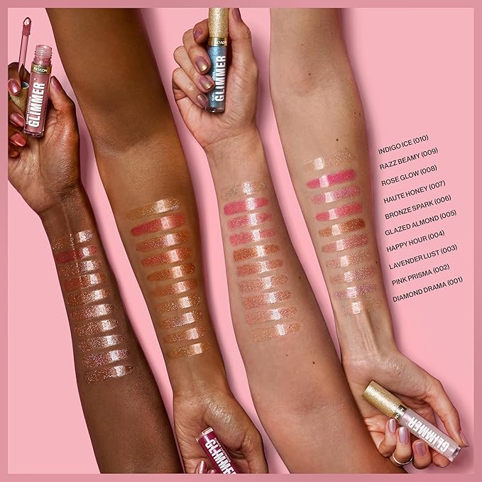 REVLON Super Lustrous Glimmer Gloss, Non-Sticky Lip Gloss, High-Shine Finish, Plant-Based Glitter, 004 Happy Hour, 0.13 fl oz