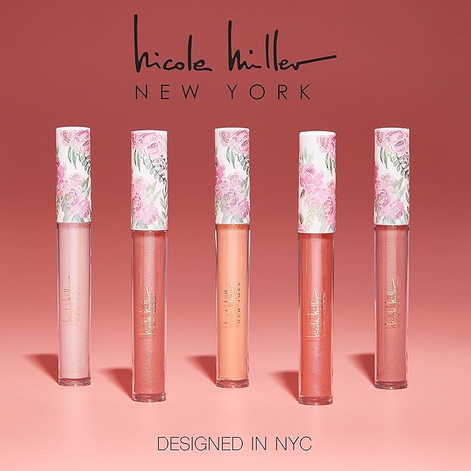 Nicole Miller Lip Gloss Collection Shimmery Glosses for Women and Girls Long Lasting Color Set with Rich Varied Colors, Flowery Pink, 10 Count (Pack of 1)