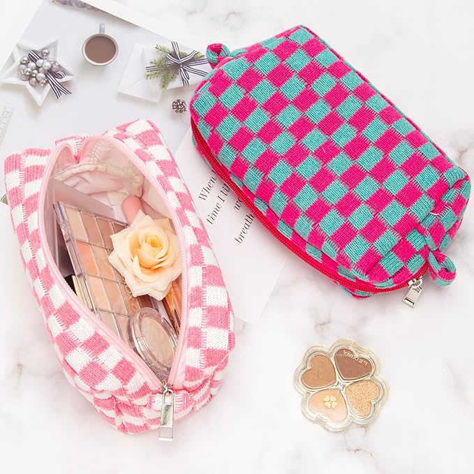 Pazimiik checkered makeup bag for