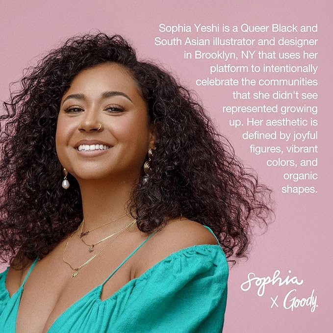 Goody X Sophia Yeshi Ouchless Hair Ties, Seamless Elastic Bands, Secure & Damage Free Hold, No Snag or Pull, Gentle Styling Accessories for Women & Men, All Hair Types, Bold Prints & Colors - 15 Ct