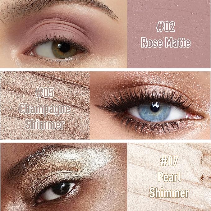 FV Waterproof Eyeshadow Stick Duo,Long-Lasting Cream Eye Shadow Makeup Sets, High Pigmented Eyeshadow Pencil with Matte & Shimmer Finish, Natural Look (Rose & Champagne)