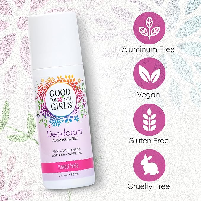 Good for You Girls Aluminum-Free, Natural & Vegan Deodorant for Kids, Preteens, Teens, Safe & Effective Odor Protection, Clear Roll-On, Natural Fragrance | Soft Powder, 3 oz (Pack of 2)