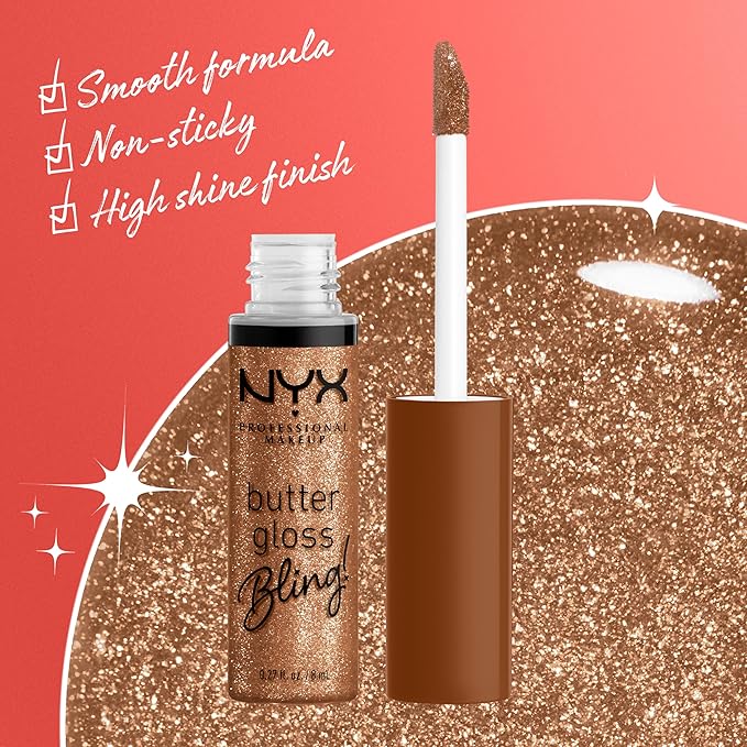 NYX PROFESSIONAL MAKEUP Butter Gloss Bling Lip Gloss, Non Sticky and Shiny Vegan Lip Makeup - Hustla