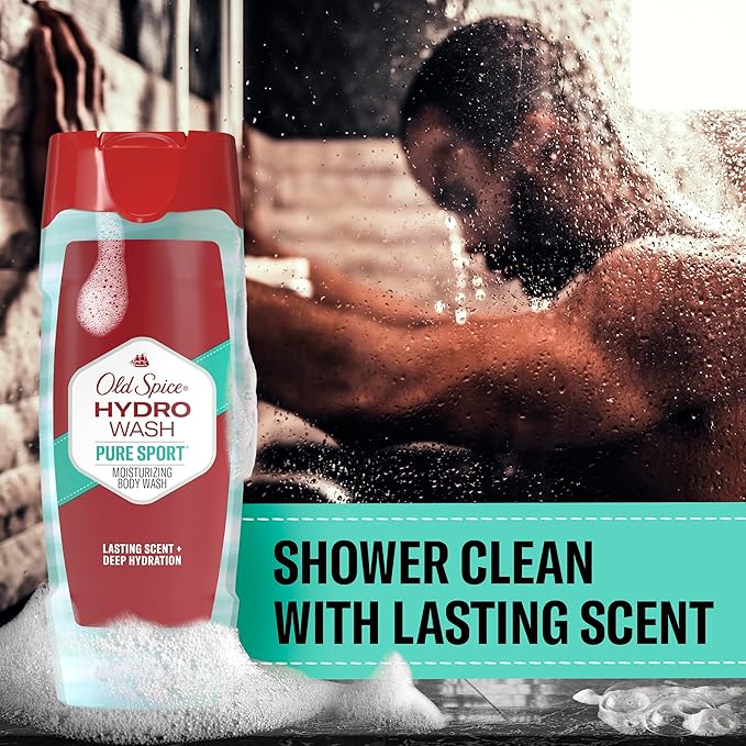 Old Spice Moisturizing Body Wash for Men, Hydro Wash, 2-in-1 Long Lasting Scent & Deep Hydration, 24/7 Shower Fresh, Pure Sport Scent, 21 oz (Pack of 4)
